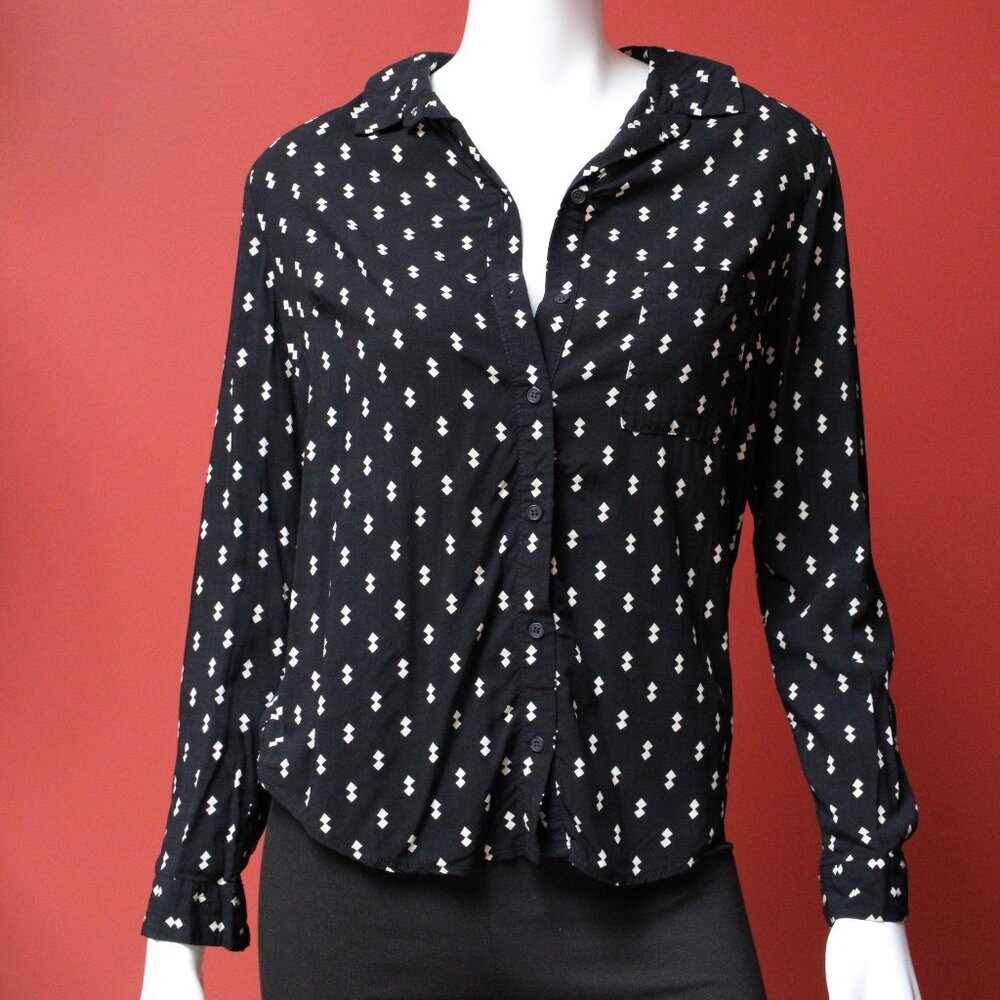 Topshop Petite Black Patterned Button Down Shirt